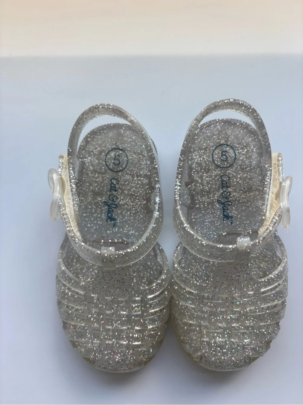 Kids Clear Glitter Jelly Sandals - Silver Sparkle